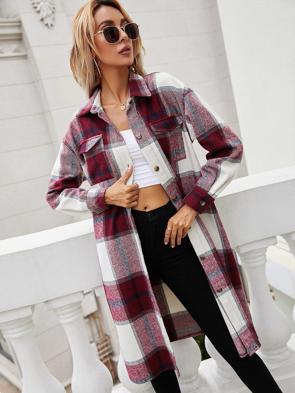Ivy Lane Plaid Longline Shirt Jacket - Picture 3 of 4